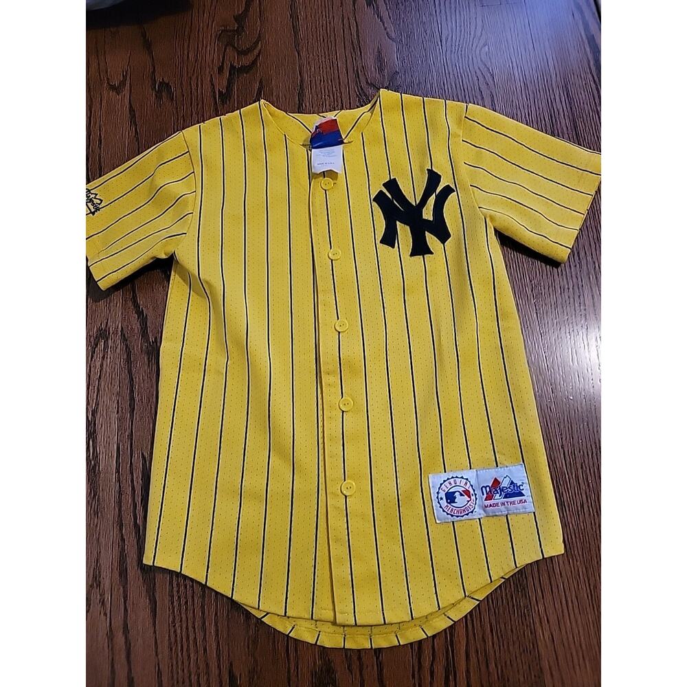 Majestic Yellow New York Yankees Pinstripe Baseball Jersey